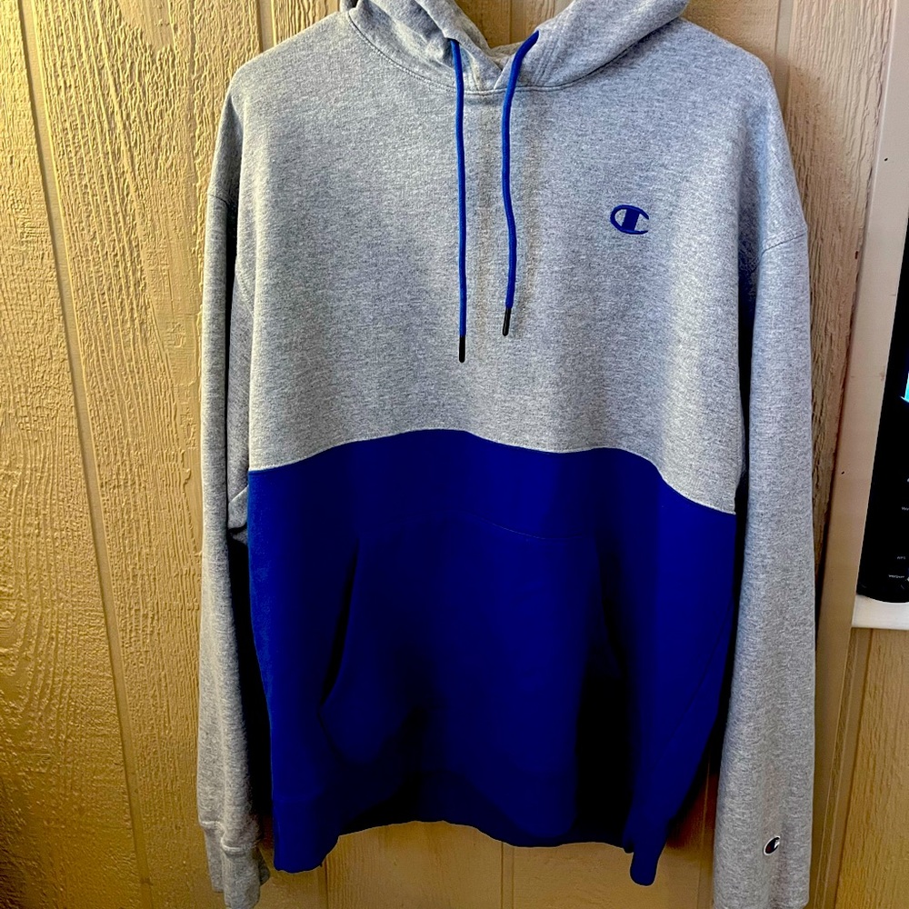 Blue and gray champion hoodie